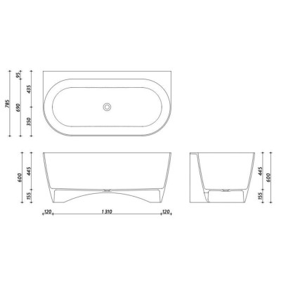 Lieto akmens vonia Inbalia Bahama, 155x78,5cm su sifonu komplekte