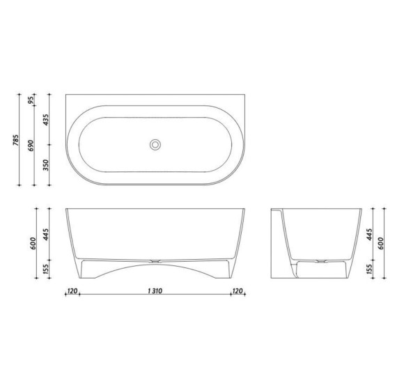 Lieto akmens vonia Inbalia Bahama, 155x78,5cm su sifonu komplekte