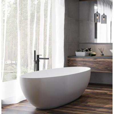 Lieto akmens vonia Inbalia Mykonos, 170x87cm, sifonas su baltu vonios spalvos dangteliu