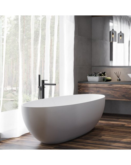 Lieto akmens vonia Inbalia Mykonos, 170x87cm, sifonas su baltu vonios spalvos dangteliu