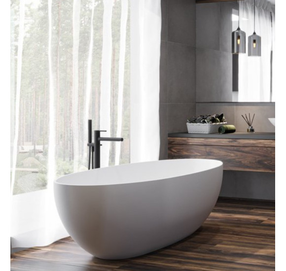 Lieto akmens vonia Inbalia Mykonos, 170x87cm, sifonas su baltu vonios spalvos dangteliu