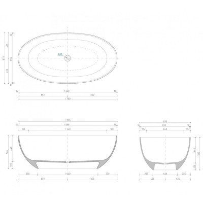 Lieto akmens vonia Inbalia Mykonos, 170x87cm, sifonas su baltu vonios spalvos dangteliu