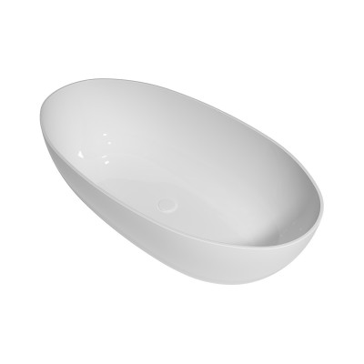 Lieto akmens vonia Inbalia Mykonos, 170x87cm, sifonas su baltu vonios spalvos dangteliu