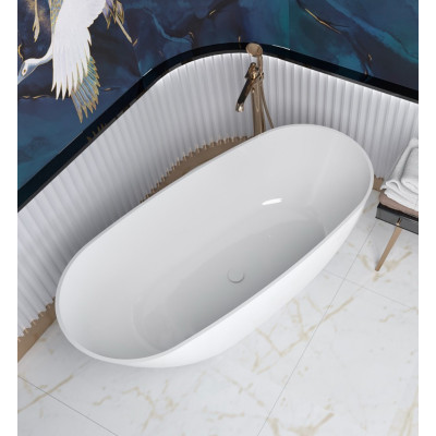 Lieto akmens vonia Inbalia Tulum, 165x75cm, sifonas su baltu vonios spalvos dangteliu