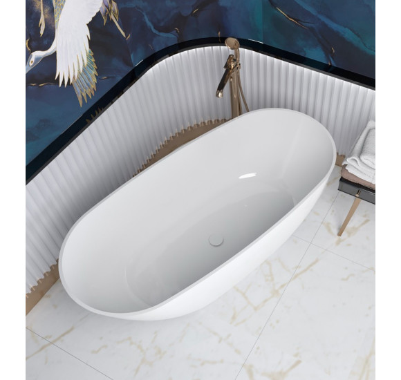 Lieto akmens vonia Inbalia Tulum, 165x75cm, sifonas su baltu vonios spalvos dangteliu