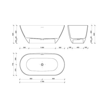 Lieto akmens vonia Inbalia Medeira su persipylimo anga, 170x77cm