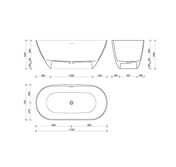 Lieto akmens vonia Inbalia Medeira su persipylimo anga, 170x77cm