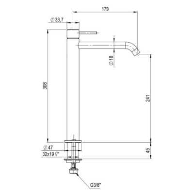 QD MagistroLab aukštas praustuvo maišytuvas Trek 67, nerūdijančio plieno