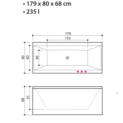 Balteco Roma 179x80cm, akrilinės vonios komplektas: rėmas, apdaila L-formos ir sifonas