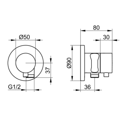 Keuco IXMO 2-jų krypčių diverteris su išvadu iš sienos ir laikikliu dušo žarnai
