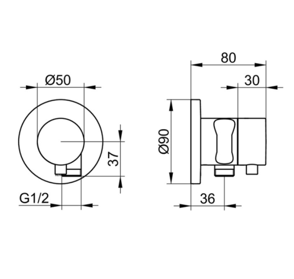 Keuco IXMO 2-jų krypčių diverteris su išvadu iš sienos ir laikikliu dušo žarnai