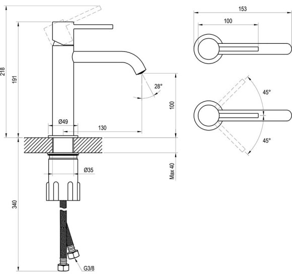 Ravak Espirit praustuvo maišytuvas, 190mm aukščio be dugno vožtuvo ES 012.00