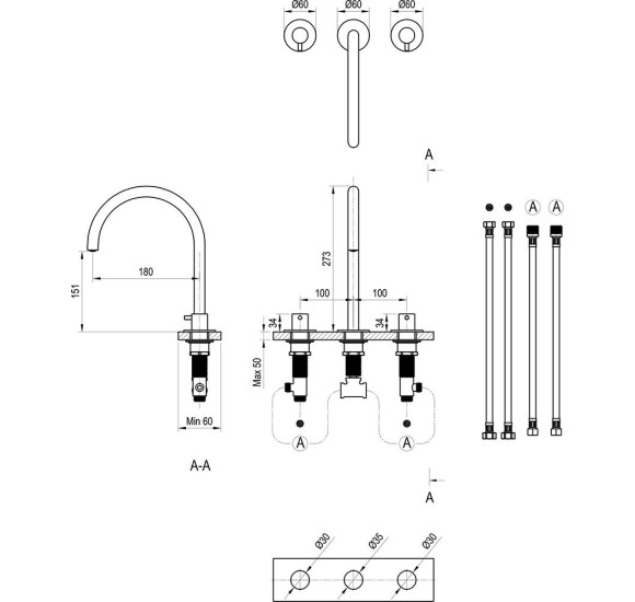 Ravak Espirit trijų dalių praustuvo maišytuvas, 270mm aukščio be dugno vožtuvo ES 018.00