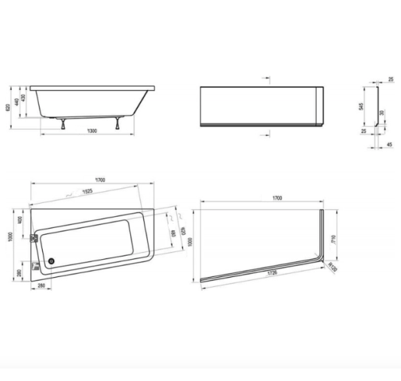 Ravak 10° 170x100, asimetrinė vonia, akrilas (pasirinkite pusę)