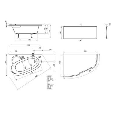 Ravak Asymmetric 170x110, asimetrinė vonia, akrilas