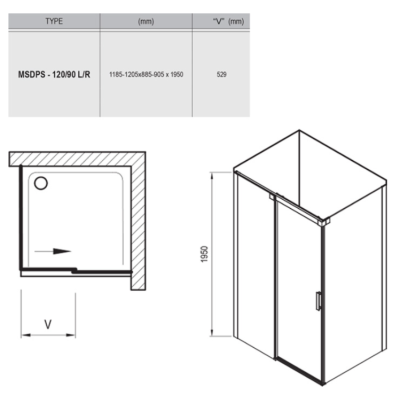 Ravak Dušo kabina Matrix MSDPS 90x120cm, dešinė pusė