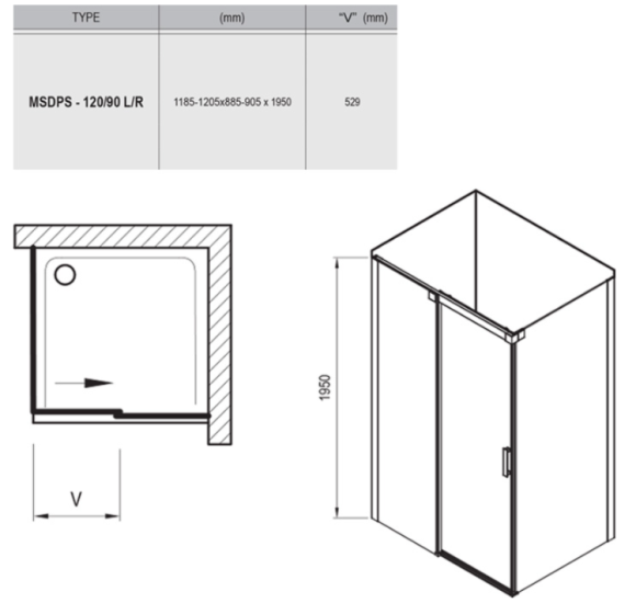 Ravak Dušo kabina Matrix MSDPS 90x120cm, dešinė pusė