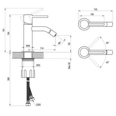 Ravak Espirit bidė maišytuvas 154 mm, be dugno vožtuvo, pasirinkite spalvą