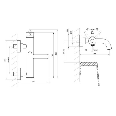 Ravak Espirit sieninis vonios/dušo maišytuvas 150 mm, be dušo komplekto, pasirinkite spalvą