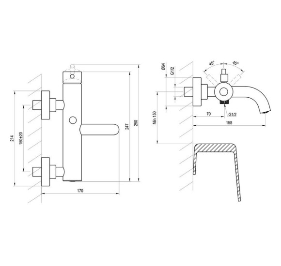 Ravak Espirit sieninis vonios/dušo maišytuvas 150 mm, be dušo komplekto, pasirinkite spalvą