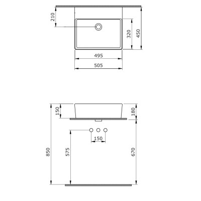 IŠPARDAVIMAS. Bocchi Milano statomas ant stalviršio praustuvas 505x450, baltos sp. be skylės maišytuvui 1216-062-0125