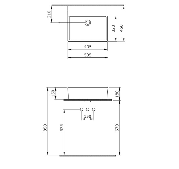 IŠPARDAVIMAS. Bocchi Milano statomas ant stalviršio praustuvas 505x450, baltos sp. be skylės maišytuvui 1216-062-0125