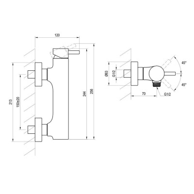 Ravak Espirit sieninis dušo maišytuvas 155 mm, be dušo komplekto, pasirinkite spalvą