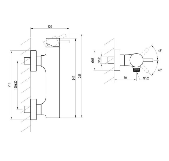 Ravak Espirit sieninis dušo maišytuvas 155 mm, be dušo komplekto, pasirinkite spalvą