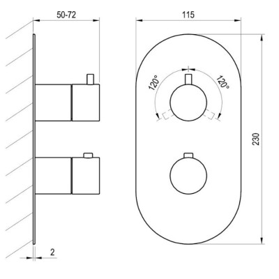 Ravak Espirit termostatinis potinkinis vonios/dušo maišytuvas, 3 krypčių su jungikliu, be korpuso, pasirinkite spalvą
