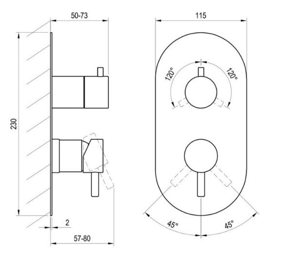 Ravak Espirit potinkinis maišytuvas, 3 krypčių be korpuso, su jungikliu, pasirinkite spalvą