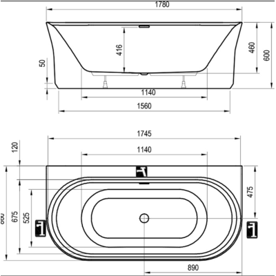 Ravak Ypsilon Wall 178x86 cm, glaudžiama prie sienos vonia, akrilas