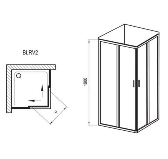 Keturkampė dušo kabina Ravak BLRV2 - 90x90