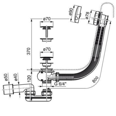 Ravak 570 II, vonios sifonas, valdomas troseliu, chromas