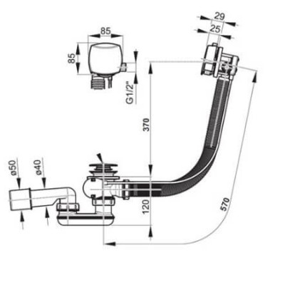 Ravak 570 II, vonios sifonas, užpildantis vandeniu, click - clack, chromas