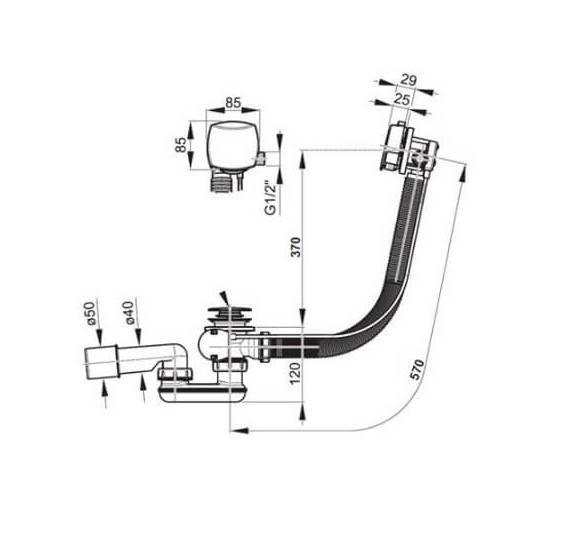 Ravak 570 II, vonios sifonas, užpildantis vandeniu, click - clack, chromas