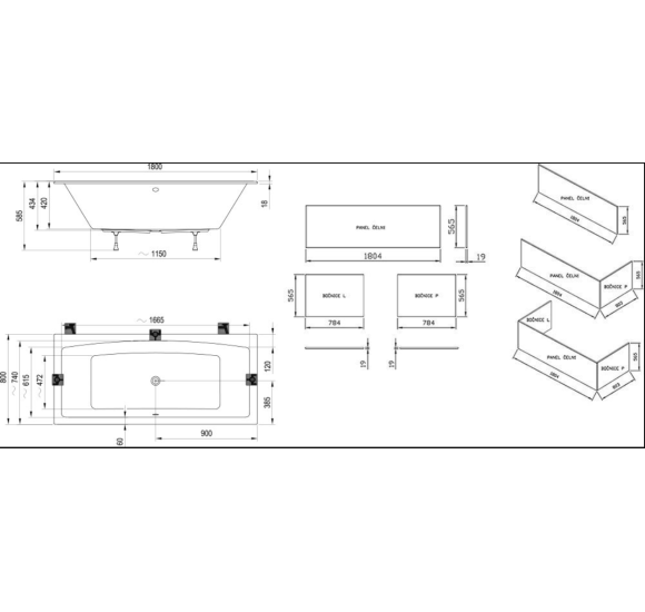 Ravak Formy Slim 02 180x80 cm, stačiakampė vonia, akrilas