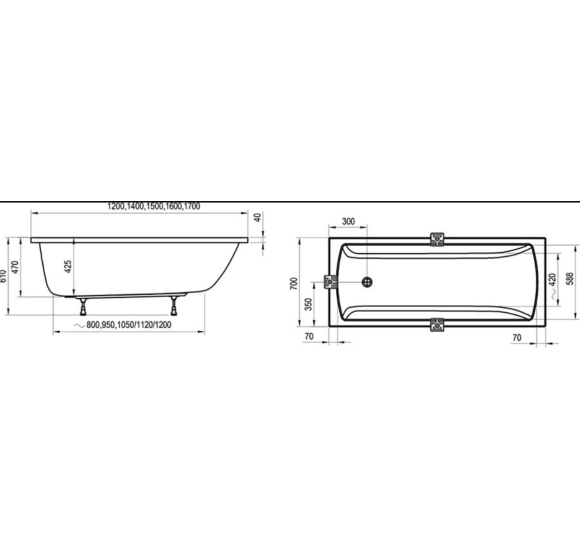 Ravak Classic II stačiakampė vonia, akrilas (pasirinkite dydį)