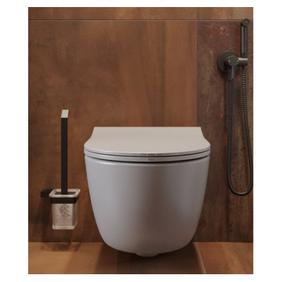 Bocchi V-Tondo pakabinamas klozetas "Rimless" su švelniai nusileidžiančiu dangčiu, pilkos matinės spalvos