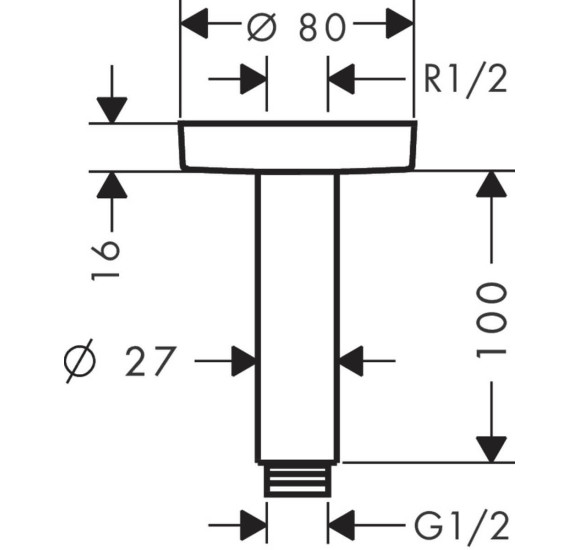 IŠPARDAVIMAS. Hansgrohe S dušo jungtis 100 mm, tvirtinimui į lubas