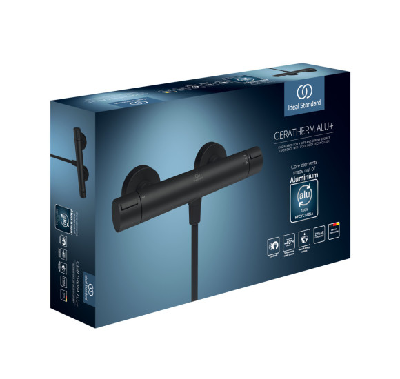 Ideal Standard ALU+ termostatinis dušo maišytuvas, matinė juoda