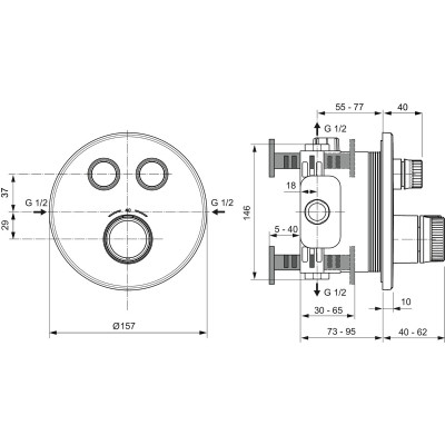 Ideal Standard CERATHERM NAVIGO potinkinė dušo sistema su 30 cm lietaus dušo galva, juodos matinės spalvos