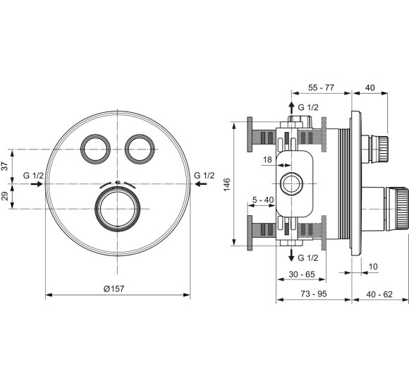 Ideal Standard CERATHERM NAVIGO potinkinė dušo sistema su 30 cm lietaus dušo galva, juodos matinės spalvos