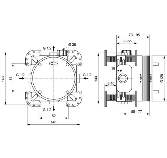 Ideal Standard CERATHERM NAVIGO potinkinė dušo sistema su 30 cm lietaus dušo galva, juodos matinės spalvos