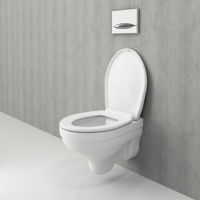 KOMPLEKTAS 3in1 - Bocchi Taormina Pro pakabinamas klozetas su Ideal Standard WC rėmu ir baltu mygtuku