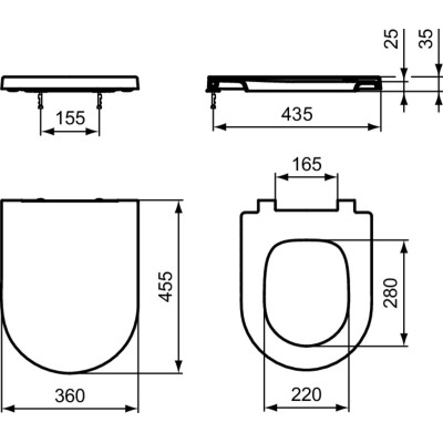 KOMPLEKTAS 3in1 - Ideal Standard Blend Curve pakabinamas klozetas su TECEprofil WC rėmu ir juodu matiniu mygtuku