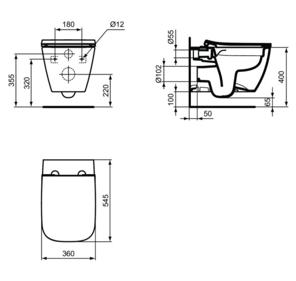 KOMPLEKTAS 3in1 - Ideal Standard i.life B pakabinamas unitazas "Rimless" su su TECEprofil WC rėmu ir chromo spalvos mygtuku