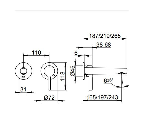 Keuco Edition 400 sieninis praustuvo maišytuvas 265 mm, pasirinkite spalvą