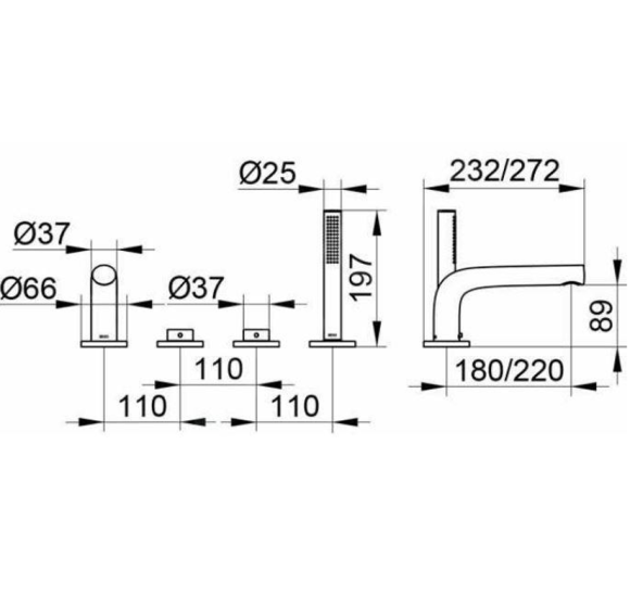 Keuco Edition 400 4-ių dalių vonios maišytuvas 232 mm, pasirinkite spalvą