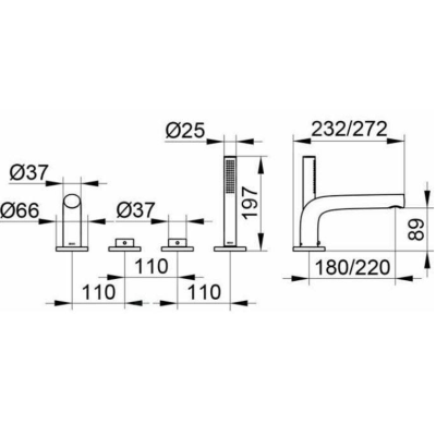 Keuco Edition 400 4-ių dalių vonios maišytuvas 272 mm, pasirinkite spalvą