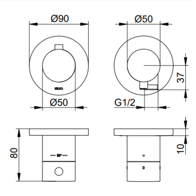 Keuco Edition 400 potinkinis termostatinis dušo maišytuvas, dviejų krypčių, su dušo žarnos išvestimi, pasirinkite spalvą